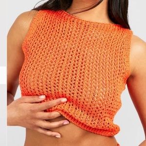 NWT Boohoo orange crochet crop